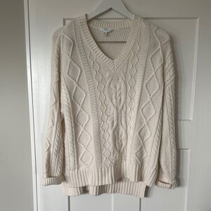 Time and Tru Cream V-Neck Cable Knit Sweater